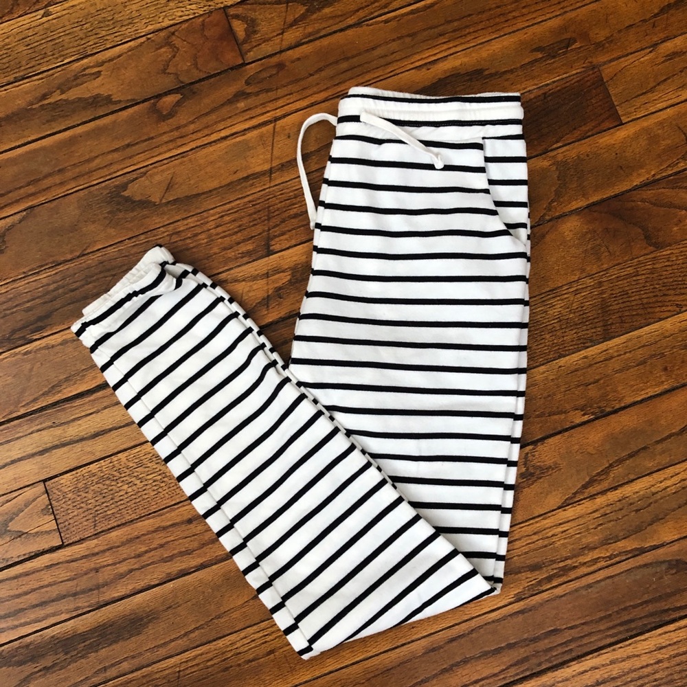 White and black stripped sweatpants